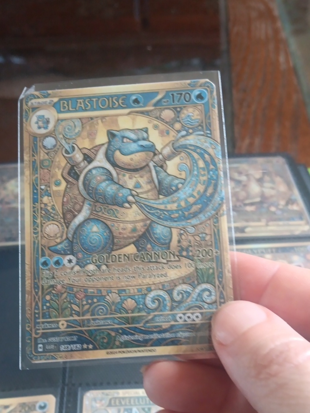 Blastoise Golden Cannon Premium Collectible Card - Blue Gold